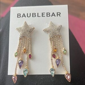 BaubleBar Gold Starburst Earrings with Multicolor Teardrops nwt